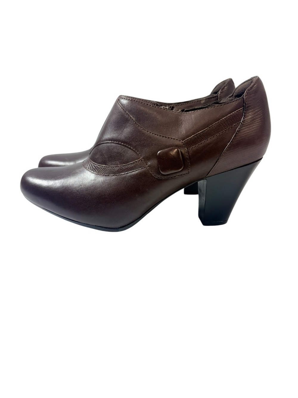 Clarks Bendables Brown Leather Ankle Booties Heels Size 8.5M Comfort Zip Shoes
